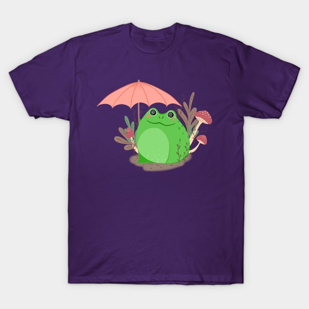 Cute Frog With Umbrella T-Shirt by Lizzamour